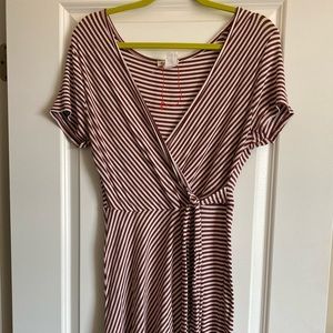 Red and white striped wrap dress